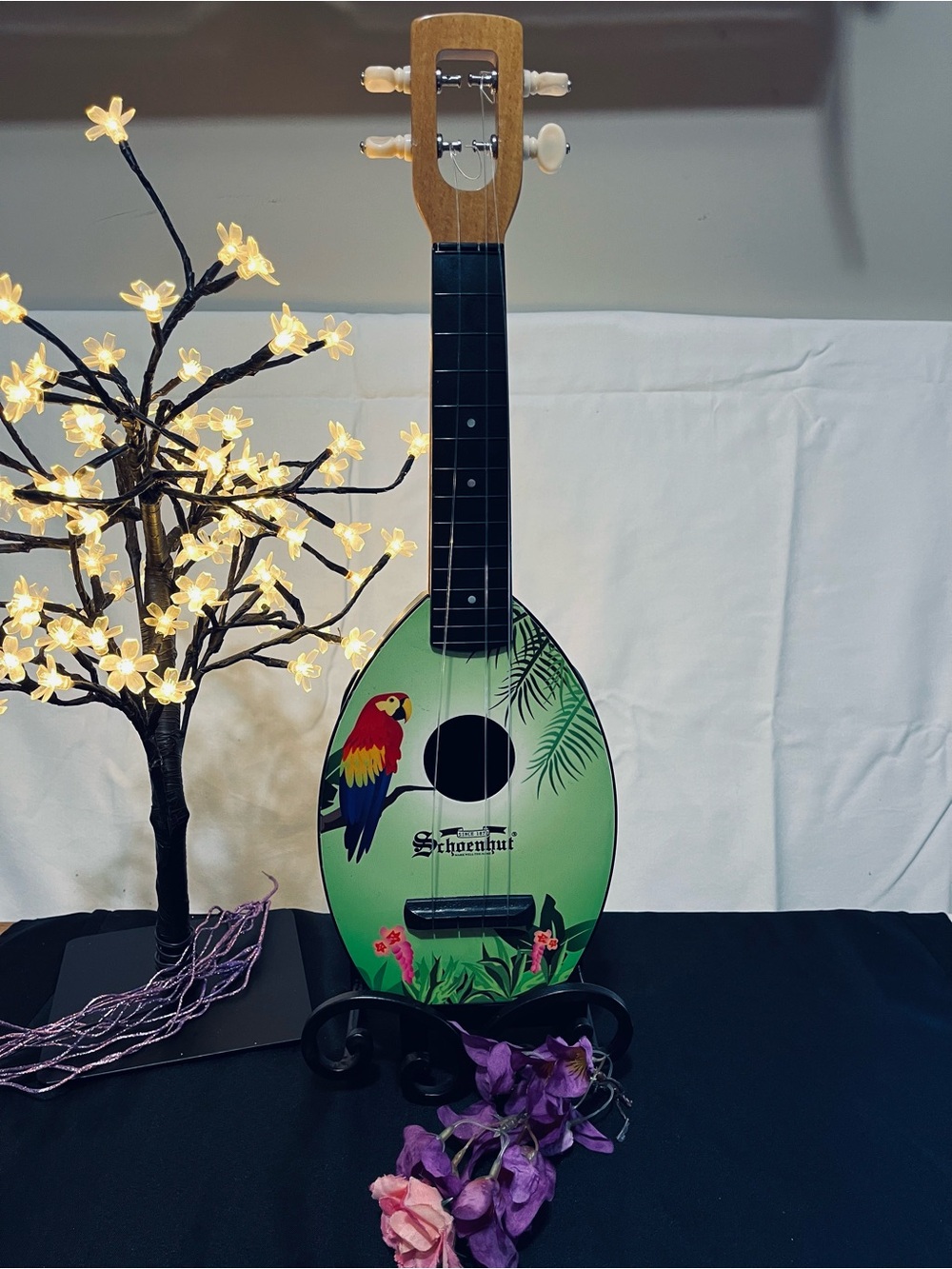 Green Parrot-Themed Ukulele Style Bird Toy
